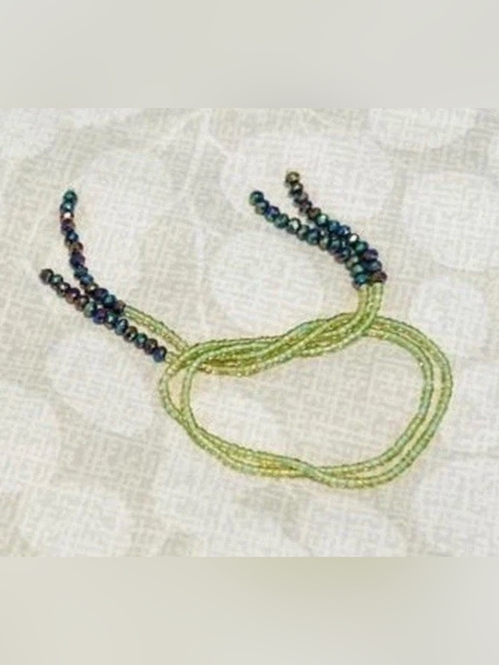 Green Blue Beaded Self Tie Boho Bracelet Fashion 12in Statement Jewelry